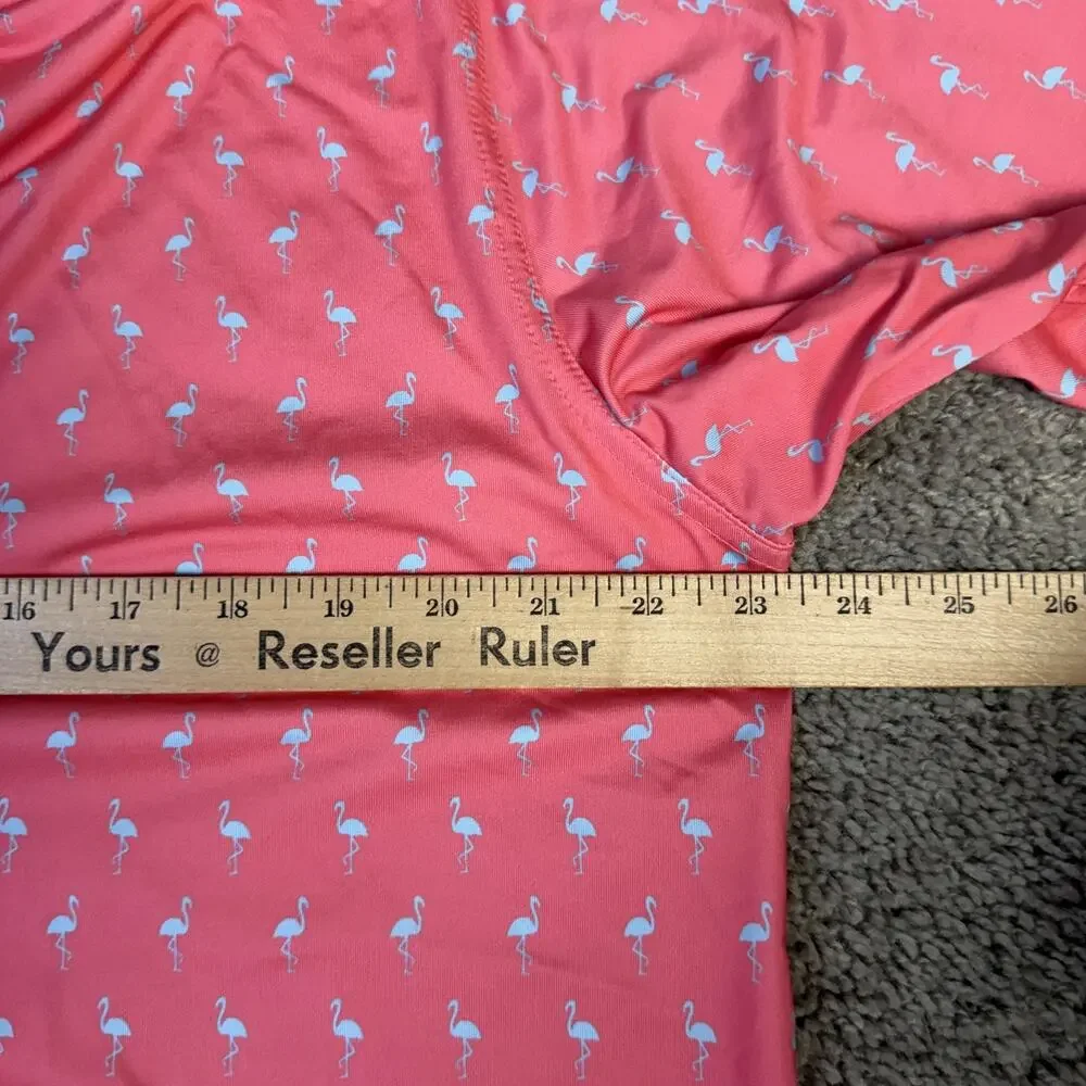 Waggle Polo Shirt Mens XL Pink Blue Performance Flamingo Stretch Golf Print - Picture 10 of 11